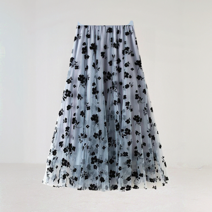 Floral Tulle Midi Skirt