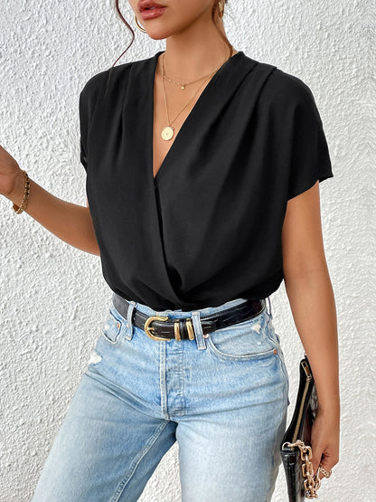 Surplice Short Sleeve Ruched Bodysuit